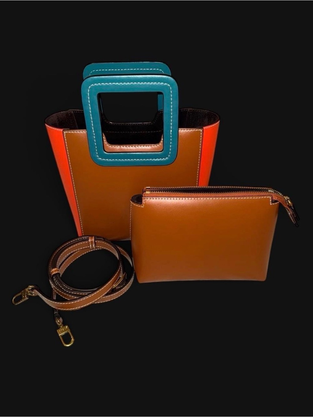 NWOT | Discontinued STAUD Mini Shirley Colorblock Leather Bag w/ crossbody strap